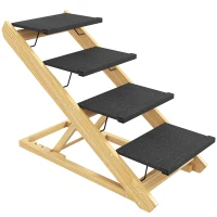 PawHut Adjustable Dog Steps Dog Ramp, 4-Step Non-slip Pet Stairs for Large Sized Dogs, Foldable Dog Stairs for Bed Sofa(m-1)