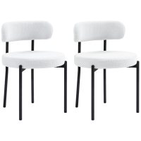 HOMCOM Set da 2 Sedie da Pranzo, Imbottitura in Fleece, Sedie con Sedile Imbottito, Gambe in Metallo, Bianco Crema