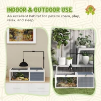 PawHut Tortoise Table with Adjustable Lamp Holder, Wooden Tortoise House w/ Openable Lids, Pull-Out Trays - Grey(m-8)