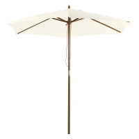Outsunny Sombrilla Parasol de Madera Ø250x230cm para Exterior con 6 Varillas Sistema de Polea Color Blanco