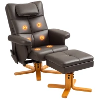 HOMCOM Faux Leather Massage Recliner Chair, with Storage Ottoman - Brown(m-10)