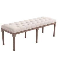 HOMCOM Bed End Side Chaise Lounge Sofa Stool Chic Button Tufted Window Hallway Seat Bench Wooden Leg Fabric Cover Padded Beige(m-10)