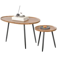 HOMCOM Juego de 2 Mesas Auxiliares Apilables Mesas Nido Estilo Moderno con Marco de Metal para Salón Dormitorio Efecto Madera(m-11)