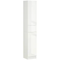 kleankin Meuble colonne rangement salle de bain style contemporain 2 placards 3 étagères et 1 tiroir coulissant panneaux particules brillant dim. 30l x 28P x 170H cm blanc laqué(m-11)