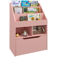 HOMCOM Estante de Niños con Cajón, Estante de Libros con Estantes, 60 x 29,9 x 90 cm, Rosa(m-6)