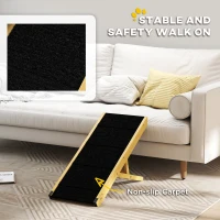 PawHut Rampa para Animais de Estimação de Madeira com Altura Ajustável em 4 Níveis para Cães Pequenos e Médios 83,5x35x47,5 cm Natural(m-8)