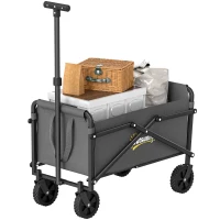 Outsunny 41L Festival Trolley on Wheels, Small Garden Folding Trolley Cart, 60kg Heavy Duty Collapsible Folding Wagon with Adjustable Handle and Carrying Bag for Beach, Camping, Festival, Grey(m-11)