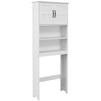 kleankin Mueble sobre Inodoro con 2 Puertas Estantes Abiertos y Estante Ajustable Mueble para Baño 66x23x178 cm Blanco