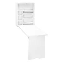 HOMCOM Klappbarer Wandtisch, wandmontierter Klappschreibtisch mit Regalen für Wohnzimmer, Esszimmer, Home Office, 93,8 x 60 x 147 cm, weiß(m-6)