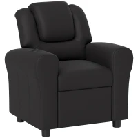 HOMCOM Kids Recliner Chair, PU Leather with Adjustable Backrest, Footrest, Padded Headrest, Black(m-1)