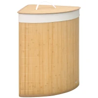 HOMCOM Bamboo Laundry Basket with Lid, 55 Litres Laundry Hamper with Removable Washable Lining,  Corner Washing Baskets, 38 x 38 x 57cm, Natural(m-10)