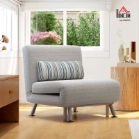 HOMCOM Single Sofa Bed, 1 Person Sleeper Foldable Lounge with Pillow, Grey(m-10)