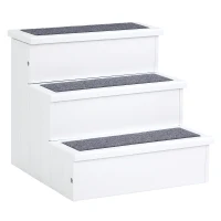 PawHut Escalera para Mascotas 3 Peldaños con Espacio de Almacenaje y Alfombra Antideslizantes Portátil Madera para Vehículo Carga 30 kg 40,5x44,5x38 cm Blanco(m-10)