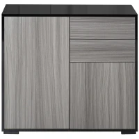 HOMCOM Aparador Auxiliar con 2 Puertas 2 Cajones y Estante Ajustable Apertura a Presión Mueble Organizador de Almacenaje para Dormitorio Salón 79x36x74 cm Negro y Gris(m-8)