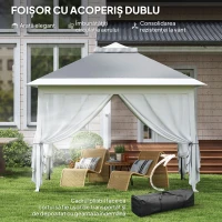 Outsunny Foișor Pliabil cu Plasă de Țânțari, Baldachin Dublu, Înălțime Reglabilă și Geantă, 330x330x288 cm, Bej(m-4)