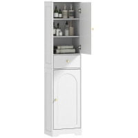 HOMCOM Armadietto Alto da Bagno Stretto con 2 Porte Arco Cassetto e Ripiani Regolabili Moderno 40x29,5x170 cm Bianco