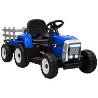 HOMCOM Ride On Tractor, Battery Powered Electric Car, with Detachable Trailer, Remote Control, Music, Blue(m-10)