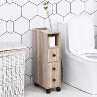 kleankin Support Papier Toilette - Porte-Papier Toilette - Armoire pour Toilette - 3 Niveaux + Sortie Papier Panneaux Aspect chêne Clair(m-2)