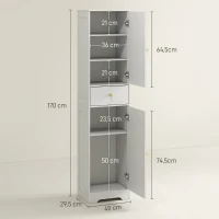 HOMCOM Armario Alto de Baño Estrecho con 2 Puertas Arqueadas Cajón y Estantes Ajustables Moderno 40x29,5x170 cm Blanco Veteado(m-3)