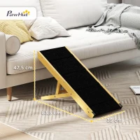 PawHut Rampa para Animais de Estimação de Madeira com Altura Ajustável em 4 Níveis para Cães Pequenos e Médios 83,5x35x47,5 cm Natural(m-3)