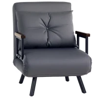 HOMCOM 4-in-1 Velvet-Feel Single Chair Bed, with Pillow - Charcoal Grey(m-10)