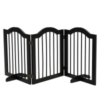 PawHut Freestanding Pet Gate Wooden Dog Gate with Support Feet Foldable Pet Fence Safety Barrier for the House Doorway Stairs Black(m-10)