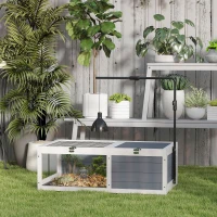 PawHut Tortoise Table with Adjustable Lamp Holder, Wooden Tortoise House w/ Openable Lids, Pull-Out Trays - Grey(m-9)