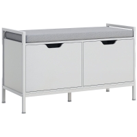 HOMCOM Panca Scarpiera a 2 Armadietti con Cuscino, in Tessuto Effetto Lino, Legno e Acciaio, 84x35x50 cm, Bianco