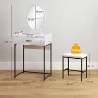 HOMCOM Set Tavolino Toeletta con Specchio da Trucco, Cassetto e Sgabello Imbottito, Bianco(m-3)