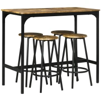 HOMCOM Set de Mesa Bar y 4 Taburetes Muebles Altos con Mesa de 110x50x89,5 cm y Taburetes de Ø30x60,5 cm Negro y Madera(m-1)