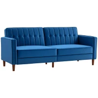 HOMCOM Velvet-Feel Three-Seater Sofa Bed - Blue(m-10)