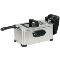 HOMCOM 3 Litre Stainless Steel Deep Fat Fryer with Adjustable Temp, 60min Timer, Viewing Window and Safety Cut Out, 2000W(m-10)