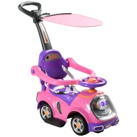 AIYAPLAY 3 in 1 Ride on Push Car, Cartoon Robot Theme Foot to Floor Slider w/ Handle Light Music Horn, Storage - Pink(m-1)