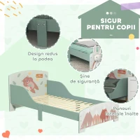 ZONEKIZ Pat pentru Copii 3-6 Ani cu Margini Înălțate și Design cu Animale, 77x143x60 cm, Verde(m-5)