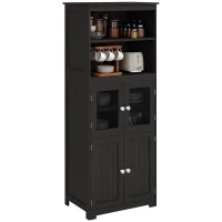 HOMCOM Armário de Cozinha com 2 Portas de Vidro Temperado 2 Prateleiras Abertas e Armário com Prateleira Ajustável 60x30x162 cm Preto(m-10)