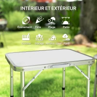 Outsunny Table Pliante Table de Camping Table de Jardin Hauteur réglable Aluminium MDF Blanc(m-7)