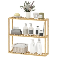 HOMCOM Étagère de rangement en bambou réglable, étagère de salle de bain à 3 niveaux, 60 x 15 x 54 cm, effet bois naturel