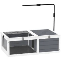 PawHut Tortoise Table with Adjustable Lamp Holder, Wooden Tortoise House w/ Openable Lids, Pull-Out Trays - Grey(m-1)