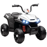 AIYAPLAY 12V Kids Electric Quad Bike w/ Spring Suspension System, Forward, Backward, LED Light, Music, MP3, White(m-10)