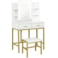 HOMCOM LED Light Dressing Table, with Stool - White(m-1)