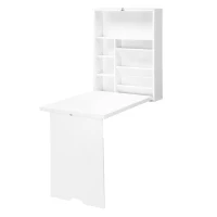 HOMCOM Klappbarer Wandtisch, wandmontierter Klappschreibtisch mit Regalen für Wohnzimmer, Esszimmer, Home Office, 93,8 x 60 x 147 cm, weiß(m-1)