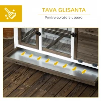 PawHut Cușcă pentru Iepuri din Lemn cu Roți, Acoperiș Rabatabil, Uși și Tavă Detașabilă, 108x58x73.5 cm, Maro(m-6)