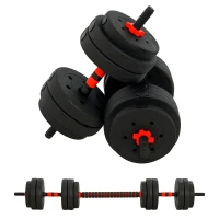 HOMCOM Kit Haltères Musculation 2-en-1, Lot de 2, 25 kg, poids réglable - Barres incluses - entraînement Musculaire & haltérophilie - HDPE Noir Rouge(m-1)