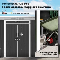 Outsunny Casetta da Giardino Porta Utensili in Lamiera di Acciaio con Porte Scorrevoli, 280x130x172cm, Grigio-Nero(m-5)