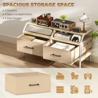 HOMCOM TV Stand Cabinet, TV Unit for 55-inch TVs with 2 Foldable Fabric Drawers, 5 Divided Side Pockets, Open Shelves, Console Table for Living Room, Bedroom, Entertainment Room, Natural Wood Finish(m-4)