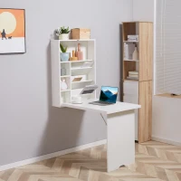 HOMCOM Klappbarer Wandtisch, wandmontierter Klappschreibtisch mit Regalen für Wohnzimmer, Esszimmer, Home Office, 93,8 x 60 x 147 cm, weiß(m-2)