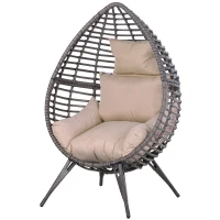 Outsunny Garden Egg Chair, Teardrop Outdoor PE Rattan Chair with Full-body Soft Padded Cushion, Grey(m-10)