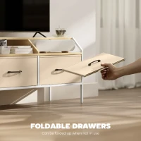 HOMCOM TV Stand Cabinet, TV Unit for 55-inch TVs with 2 Foldable Fabric Drawers, 5 Divided Side Pockets, Open Shelves, Console Table for Living Room, Bedroom, Entertainment Room, Natural Wood Finish(m-5)