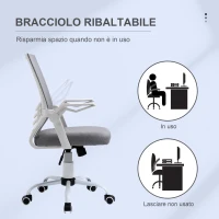 Vinsetto Sedia da Ufficio Ergonomica con Braccioli e Supporto Lombare, in Tessuto Effetto Lino, 62.5x55x94-104 cm, Grigia(m-7)