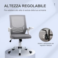 Vinsetto Sedia da Ufficio Ergonomica con Braccioli e Supporto Lombare, in Tessuto Effetto Lino, 62.5x55x94-104 cm, Grigia(m-4)